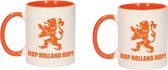 4x stuks hup Holland hup met leeuw beker / mok wit en oranje - 300 ml - oranje supporter / fan