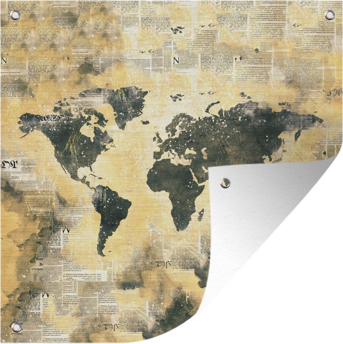 Tuindoek Wereldkaart - Waterverf - Kranten - 100x100 cm