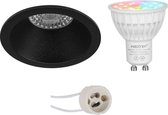 Mi-Light MiBoxer - LED Spot Set GU10 - Smart LED - Wifi LED - Slimme LED - 4W - RGB+CCT - Aanpasbare Kleur - Dimbaar - Pragmi Pollon Pro - Inbouw Rond - Mat Zwart - Verdiept - Ø82mm - BSE