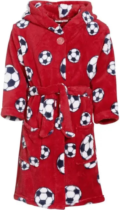 Playshoes - Fleece badjas voor kinderen - Voetbal - Rood - maat 98-104cm