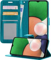 Hoesje Geschikt voor Samsung A22 4G Hoesje Book Case Hoes Wallet Cover - Hoes Geschikt voor Samsung Galaxy A22 4G Hoesje Bookcase Hoes - Turquoise