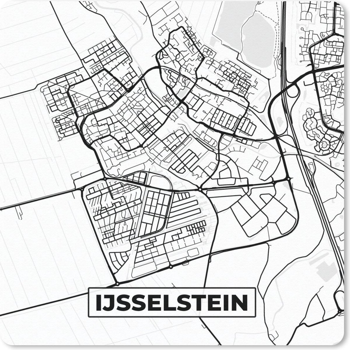 Muismat 30x30 cm - Mousepad Kaart - IJsselstein - Zwart - Wit - Muismatten