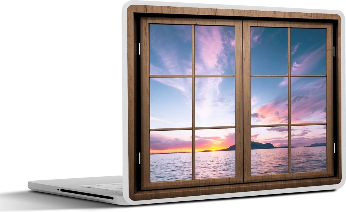 Laptop sticker - 14 inch - Doorkijk - Zee - Berg - 32x5x23x5cm - Laptopstickers - Laptop skin - Cover