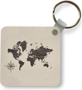 Sleutelhanger - Uitdeelcadeautjes - Wereldkaart - Hout - Kompas - Plastic