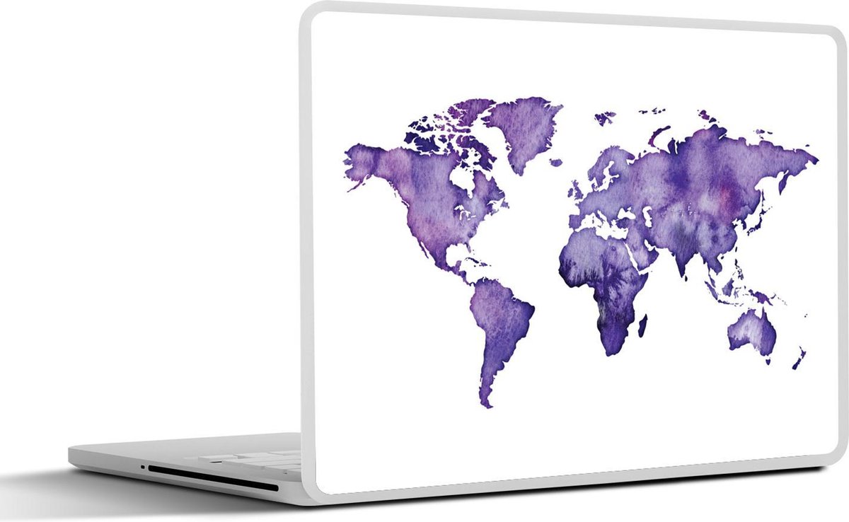 Afbeelding van product SleevesAndCases  Laptop sticker - 13.3 inch - Wereldkaart - Aquarel - Paars