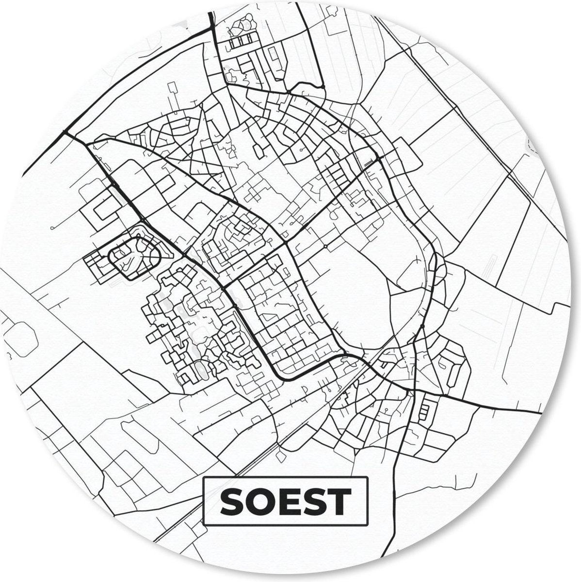 Muismat rond 30x30 cm - Mousepad Kaart - Soest - Zwart - Wit - Ronde muismatten