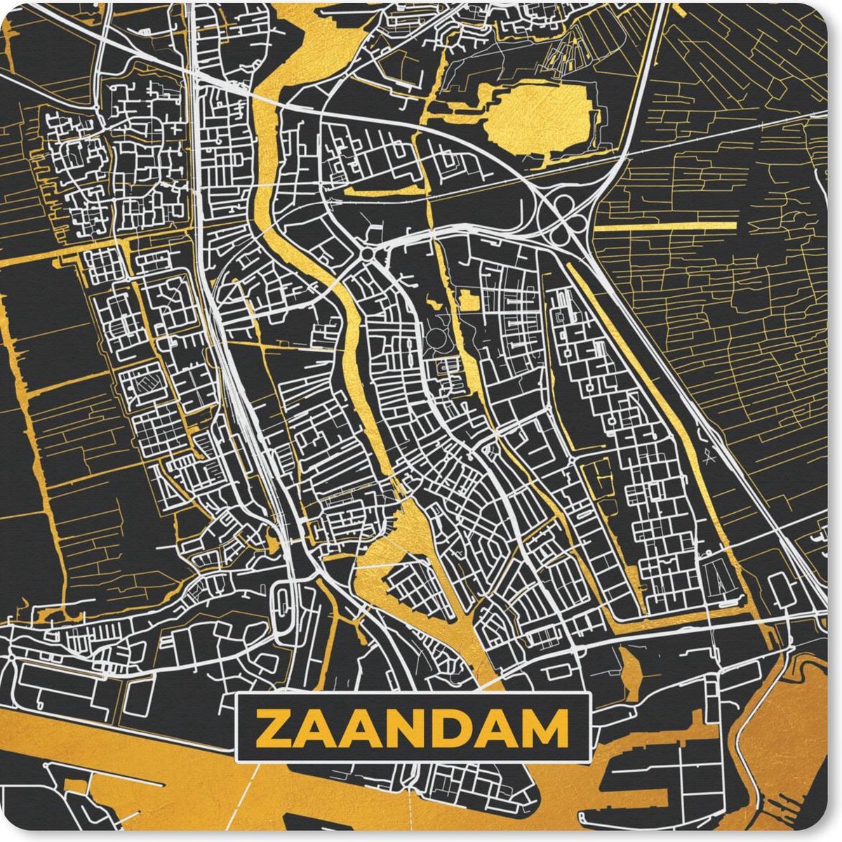 Muismat 30x30 cm - Mousepad Kaart - Zaandam - Goud - Zwart - Muismatten