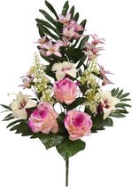 Gerimport Kunstboeket Roos Lelie 15 X 63 Cm Wit/roze