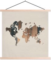 Affiche scolaire - Wereldkaart - Marron - Bois - 60x60 cm - Lattes vierges