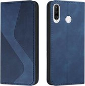 Voor Huawei P30 lite Huid Voelen Magnetisch S-type Effen Kleur Horizontale Flip Lederen Case met Houder & Kaartsleuf & Portemonnee (Blauw)