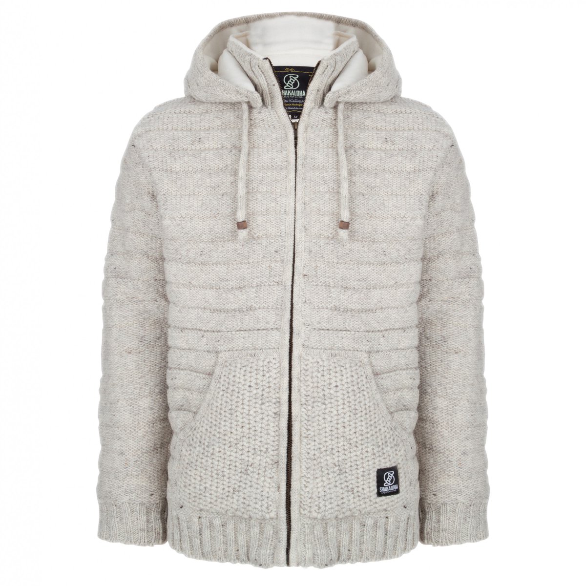 Gebreid Wollen Heren/Uni Vest van Schapenwol met Polyester Fleece voering en afneembare capuchon SHAKALOHA M Chuck Ziphood 3XL Beige