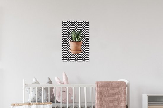 Sticker Muursticker Plantes - Plante aux feuilles rayées pour fond en zigzag - 20x30 cm - feuille autocollante - sticker mural repositionnable