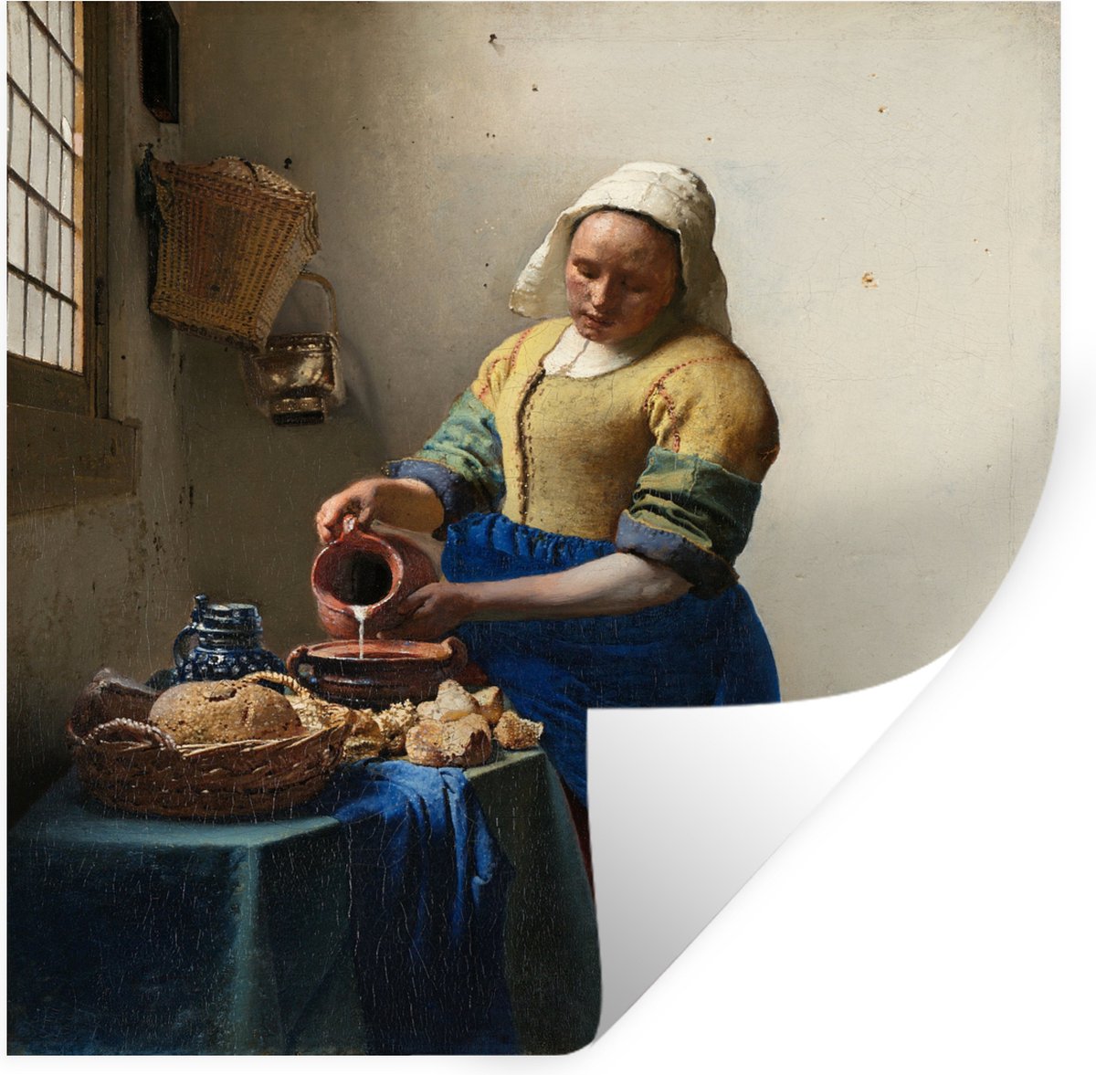 Muurstickers - Sticker Folie - Het melkmeisje - Johannes Vermeer - 60x80 cm - Plakfolie - 