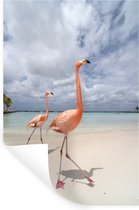 Muurstickers - Sticker Folie - Twee flamingo's op een eiland in Aruba - 80x120 cm - Plakfolie - Muurstickers Kinderkamer - Zelfklevend Behang - Zelfklevend behangpapier - Stickerfolie