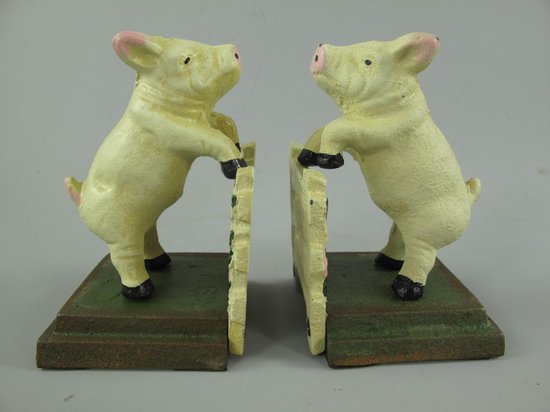 Boekensteun - Wit zwijn / varken, metaal - Set van 2 - 14 cm hoog