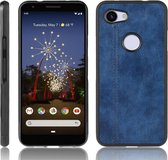 Voor Google Pixel 3a XL schokbestendig naaien koe patroon huid PC + PU + TPU Case (blauw)