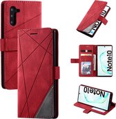 Voor Samsung Galaxy Note 10 Skin Feel Splicing Horizontale Flip Leather Case met houder & kaartsleuven & portemonnee & fotolijst (rood)