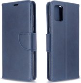 Voor Galaxy A51 retro lamsvacht textuur pure kleur horizontale flip pu lederen case met houder & kaartsleuven & portemonnee & lanyard (blauw)