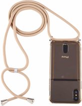 Voor iPhone XS Max transparante TPU-beschermhoes met draagkoord en kaartsleuf (goud)