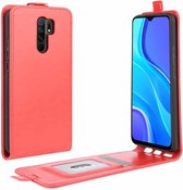 Voor xiaomi redmi 9 r64 textuur enkele verticale flip lederen beschermhoes met kaartsleuven en fotolijst (rood)