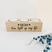 Theelichthouder: MOM