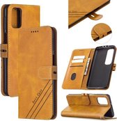 Voor Samsung Galaxy S20 FE Stiksels Stijl 2-Kleur Koe Textuur Horizontale Flip PU Lederen Case met Houder & Kaartsleuf & Lanyard (Geel)