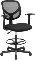 Ergonomische Bureaustoel met Armleuningen - Hoge werkstoel met Verstelbare Voetsteun - Zwart