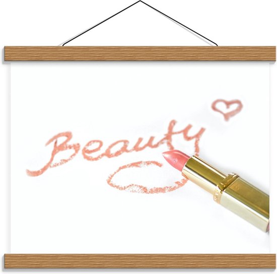 Schoolplaat – ''Beauty'' geschreven met Lippenstift - 40x30cm Foto op Textielposter (Wanddecoratie op Schoolplaat)