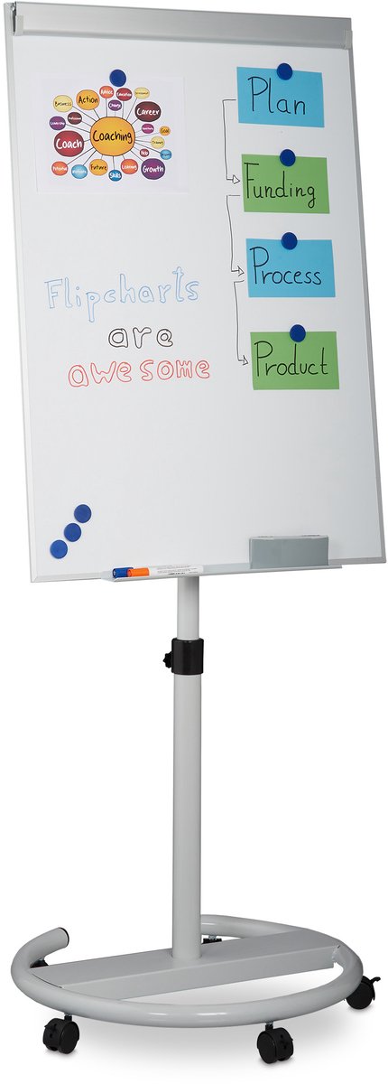 mobiele flipover - in hoogte verstelbaar - 100 x 70 cm - verrijdbare flipchart - op wielen