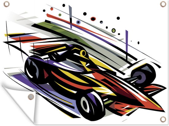 Tuin decoratie Een illustratie van een Formule 1 wagen in verschillende kleuren - 40x30 cm - Tuindoek - Buitenposter
