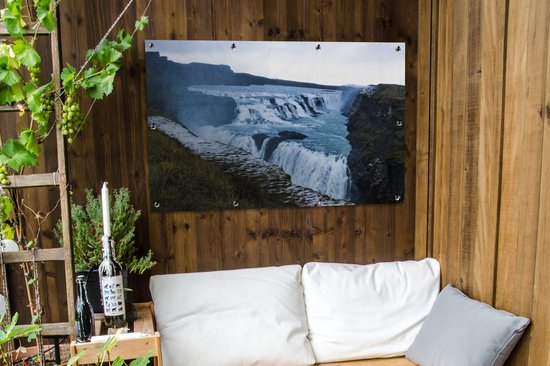 Affiche de jardin Islande - La cascade de Gullfoss en Islande 120x80 cm - Toile de jardin/Toile d'extérieur/ Peintures pour l'extérieur (décoration de jardin)