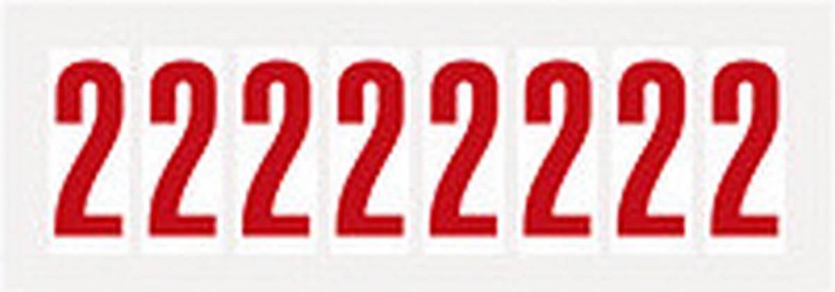 Cijfer stickers 0-9 - zelfklevende folie - 20 kaarten - rood wit teksthoogte 50 mm Cijfer 2