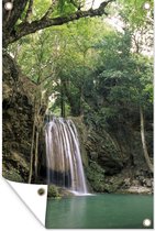 Tuinposters buiten Een hoge waterval in het Thaise Nationaal park Erawan - 60x90 cm - Tuindoek - Buitenposter