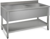 Roestvrijstalen spoeltafel ECO - met bodemplaat - 1,2 m - 1 spoelbak rechts - L 50 x B 50 x D 30 cm | GGM Gastro