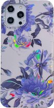 Hoesje geschikt voor iPhone XR - Backcover - Softcase - Bloemenprint - Bloemen - TPU - Wit/Paars