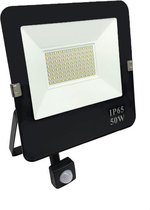 Outdoor LED Breedstraler 50W Extra Flat Twilight Bewegingsmelder IP65 ZWART - Wit licht