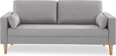 Lichtgrijze stoffen driezits sofa - Bjorn - 3-zits bank met houten poten, scandinavische stijl