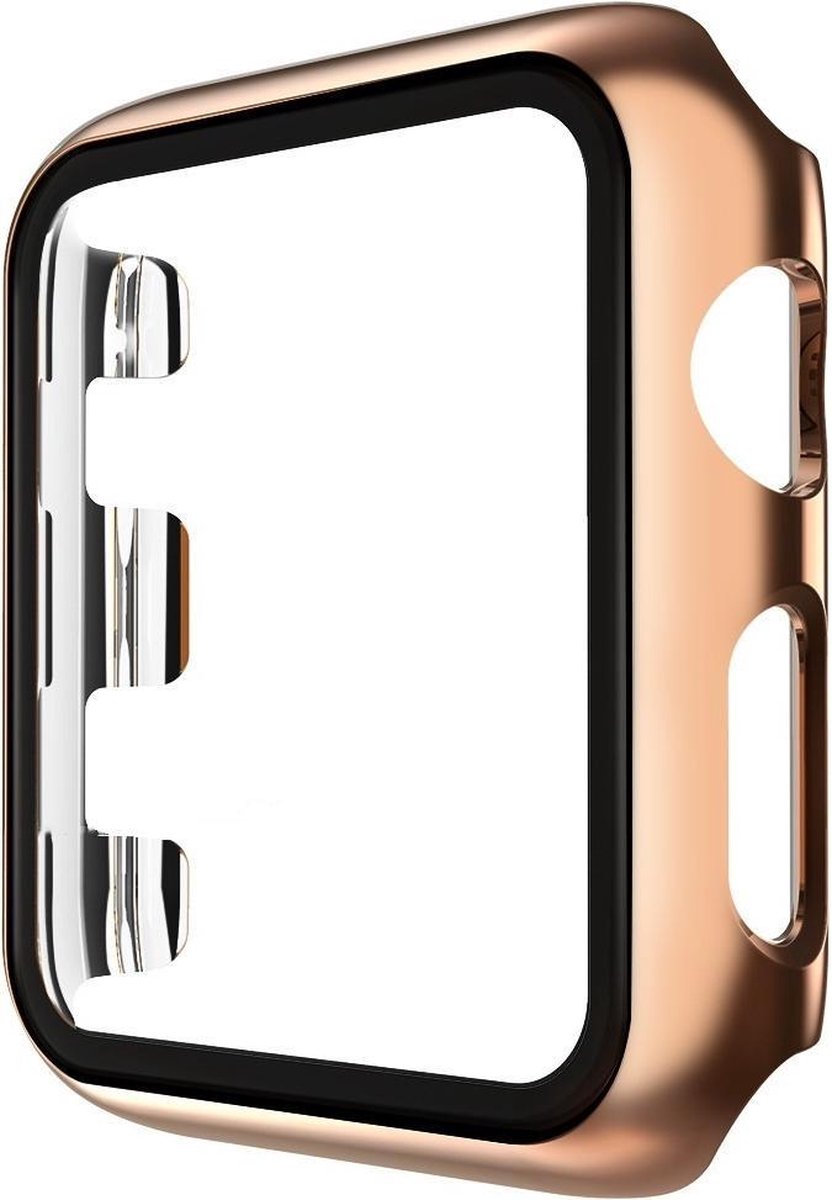 Hoesje geschikt voor Apple Watch 44MM - Bumper hoesje - Screenprotector - TPU - Rose Goud