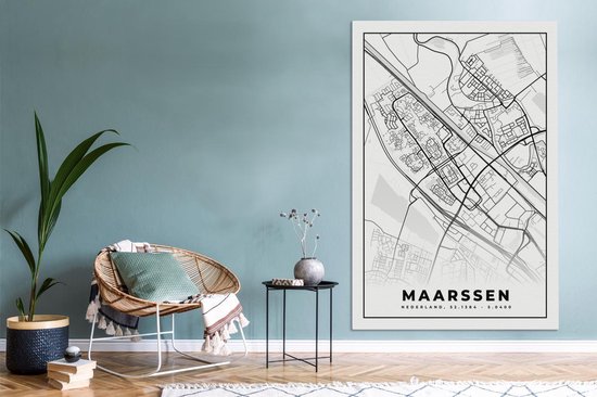 Canvas schilderij 120x180 cm - Wanddecoratie Kaart - Maarssen - Zwart - Wit - Muurdecoratie woonkamer - Slaapkamer decoratie - Kamer accessoires - Schilderijen