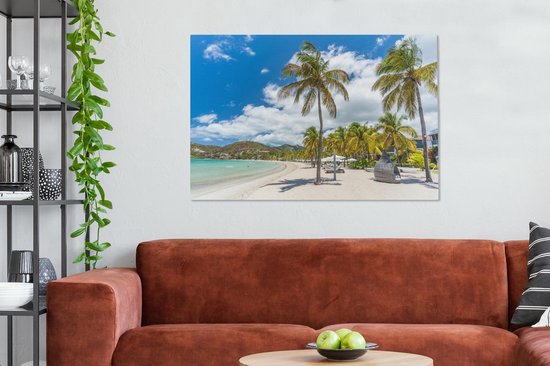 Peintures sur Toile Plage - Chaise Longue - Palmiers - 120x80 cm - Décoration murale