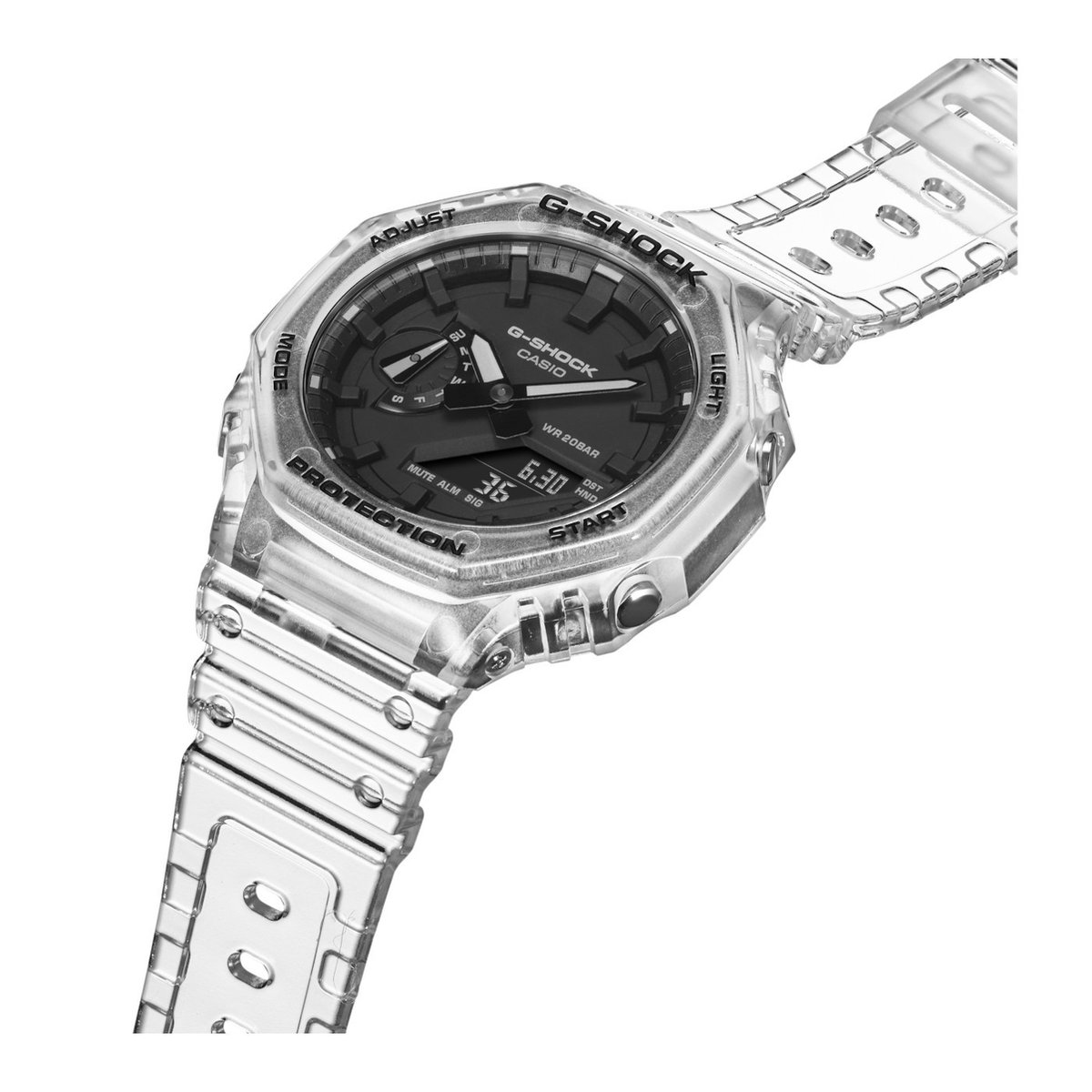 Casio GA 2100SKE 7AER G Shock horloge transparant zwarte wijzerplaat bol