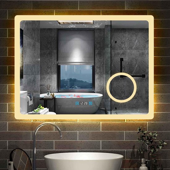 Miroir de salle de bain LED 80×60cm 3 couleurs claires 2700-6500K miroir  mural avec... | bol
