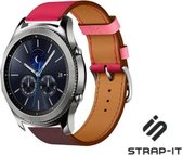 Leer Smartwatch bandje - Geschikt voor  Samsung Galaxy Watch leren band 45mm / 46mm - knalroze/roodbruin - Strap-it Horlogeband / Polsband / Armband