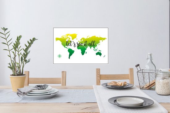 Stickers muraux - Sticker Feuille - Wereldkaart - Vert - Boussole - 60x40 cm - Feuille Adhésive - Stickers muraux Chambre d'Enfant - Papier Peint Auto Adhésif