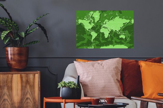 Stickers muraux - Wereldkaart - Robuste - Vert - 60x40 cm - Feuille adhésive