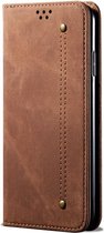 Oppo Find X3 Pro Hoesje Portemonnee Stof Textuur Book Case Bruin