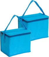 2x stuks kleine koeltassen voor lunch lichtblauw 20 x 13 x 17 cm 4.5 liter - Koeltassen