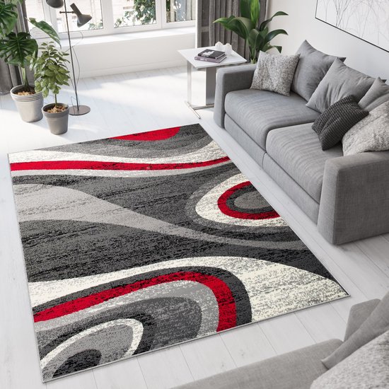 Tapiso Dream Carpet Salon Chambre Gris Foncé Vagues Rouges Design Abstraite Moderne Attrayant Durable Pratique De Haute Qualité Taille De Tapis - 160 x 230 cm