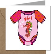 Tallies Cards - greeting - ansichtkaarten - Romper Meisje - PopArt  - Set van 4 wenskaarten - Inclusief kraft envelop - geboortekaart - geboorte - baby - in verwachting - 100% Duurzaam