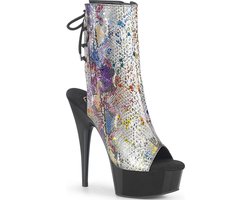 Pleaser - DELIGHT-1018SP Plateau Laarzen - US 6 - 36 Shoes - Zwart/Chroomkleurig